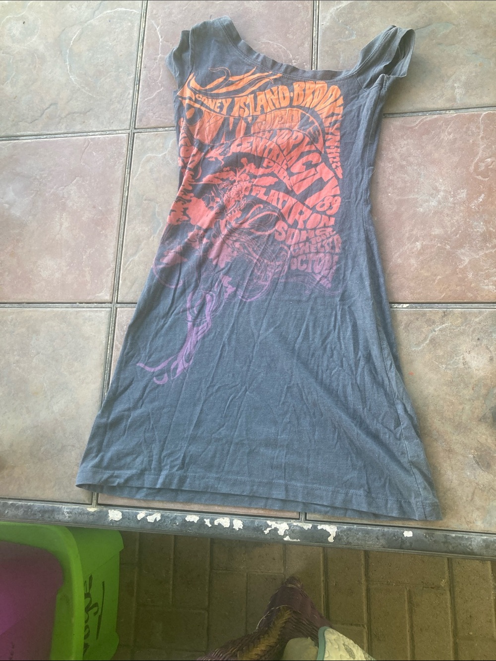 DKNY Gray Tunic with Orange and Pink Graphic